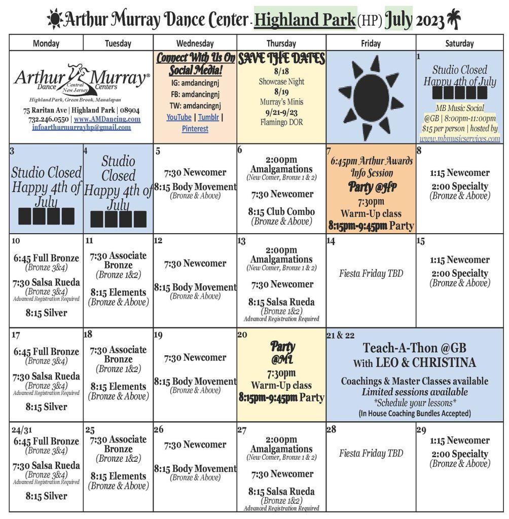 Highland Park Calendar Arthur Murray Central NJ