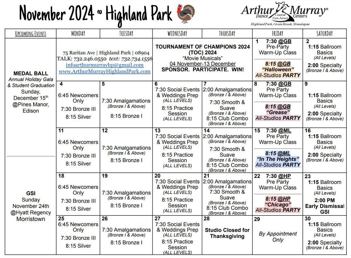 Arthur Murray Highland Park November 2024 Calendar