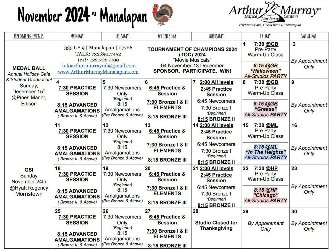 Arthur Murray Manalapan November 2024 Calendar