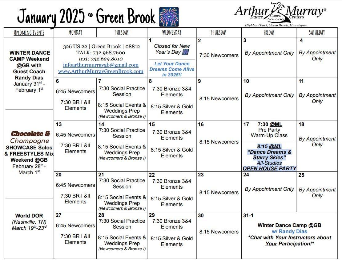 January 2025 Green Brook Calendar